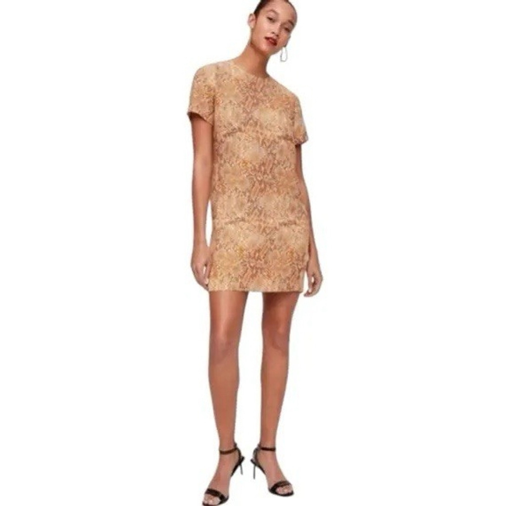 Babaton Aritzia Dress Patricio Short Sleeve Shift Snake Print Gold Yellow Sz. 4